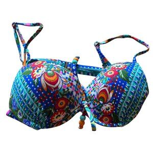 Hobie Colorful Floral Bikini Top with beaded  accent - size medium